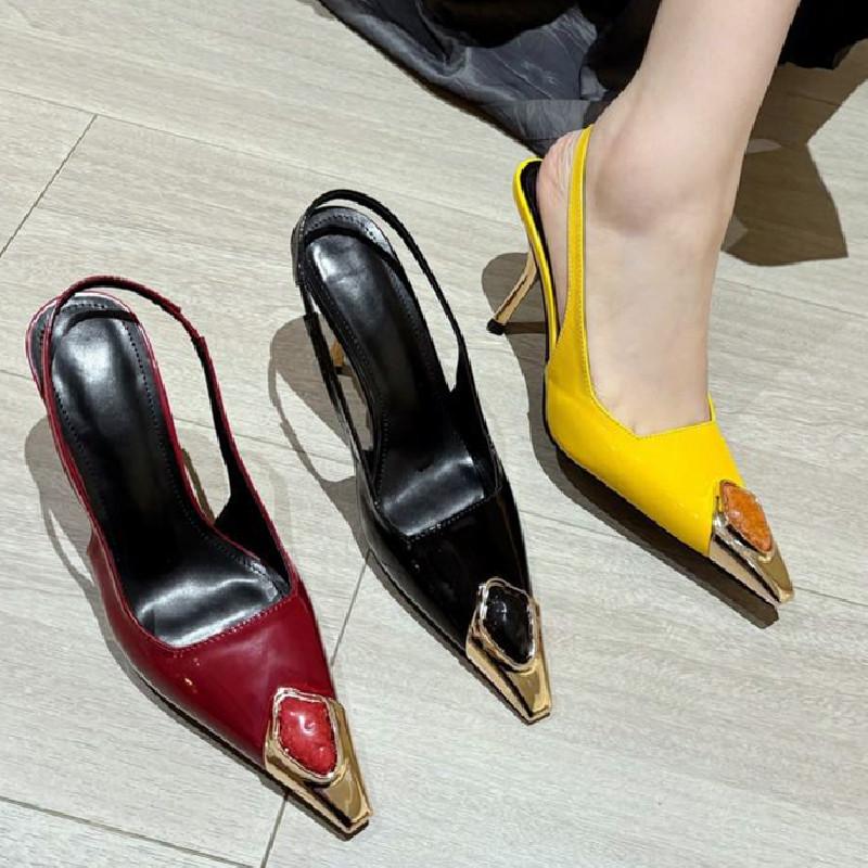 Summer Set Diamonds Design Luxury Heels Womens Elegant Pointed Toe Thin Heel Slingback Sandals Wedding Shoes Zapatillas De Mujer