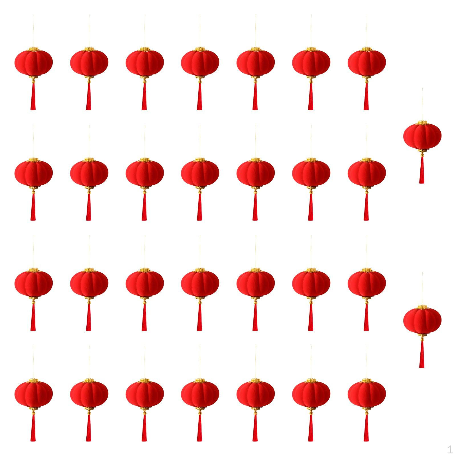 Red Chinese Mini Lanterns Flocking for Office Shopping Mall Spring Festival 30pcs