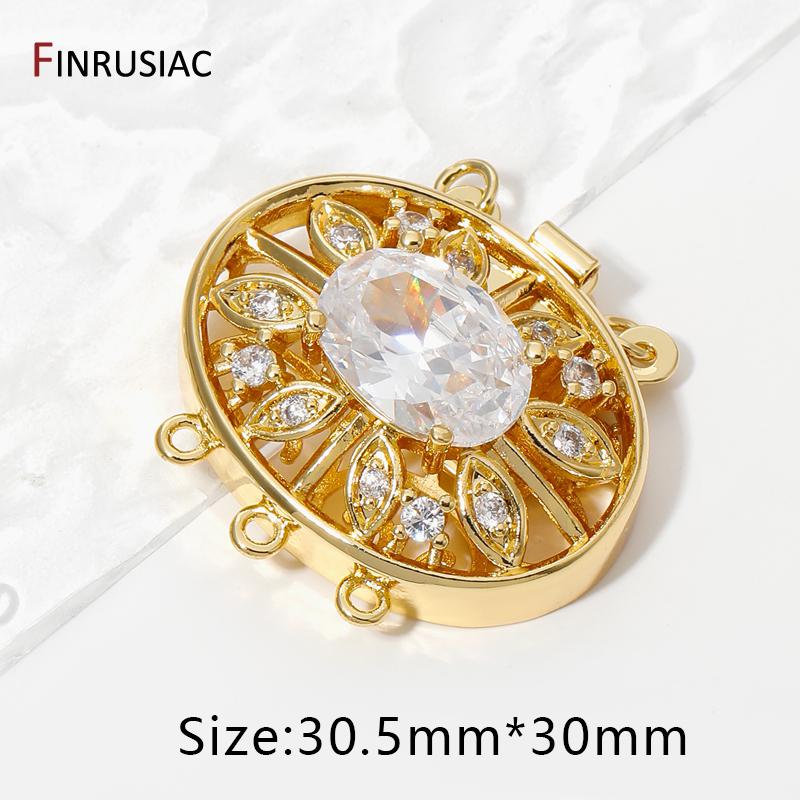 

18K Gold Plated Brass With Zircon Large Pearl Clasps Fasteners,Oval Shape Clasps Lock Connector For DIY Jewelry Making Supplies 1 piece