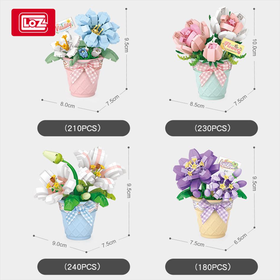 Non-Toxic Loz 3D Bouquet Succulent Plant Cactus Building Block Flower Toy Home Decoration Plant Bricks Rose Assembly Brick Toys Children