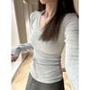 Women's Slim-Fit U-Neck Solid Color Long Sleeve Spring Base Layer Top