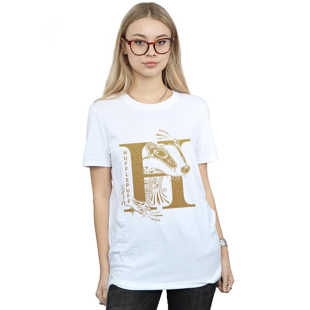 Harry Potter Womens/Ladies Hufflepuff Glitter Cotton Boyfriend T-Shirt