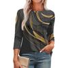 Omen's Fashionable Round Neck 3/4 Sleeve Printed Casual Basic Pleated Pullover T-shirt Top