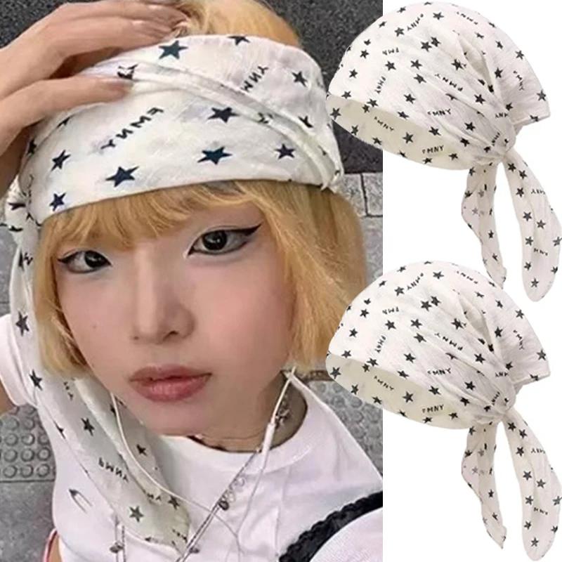 Headwear Y2K Star Hairs Scarf Women Hip Hop Punk Breathable Lightweight Large Square Streetwear Versatile Silk Scarf Headscarf