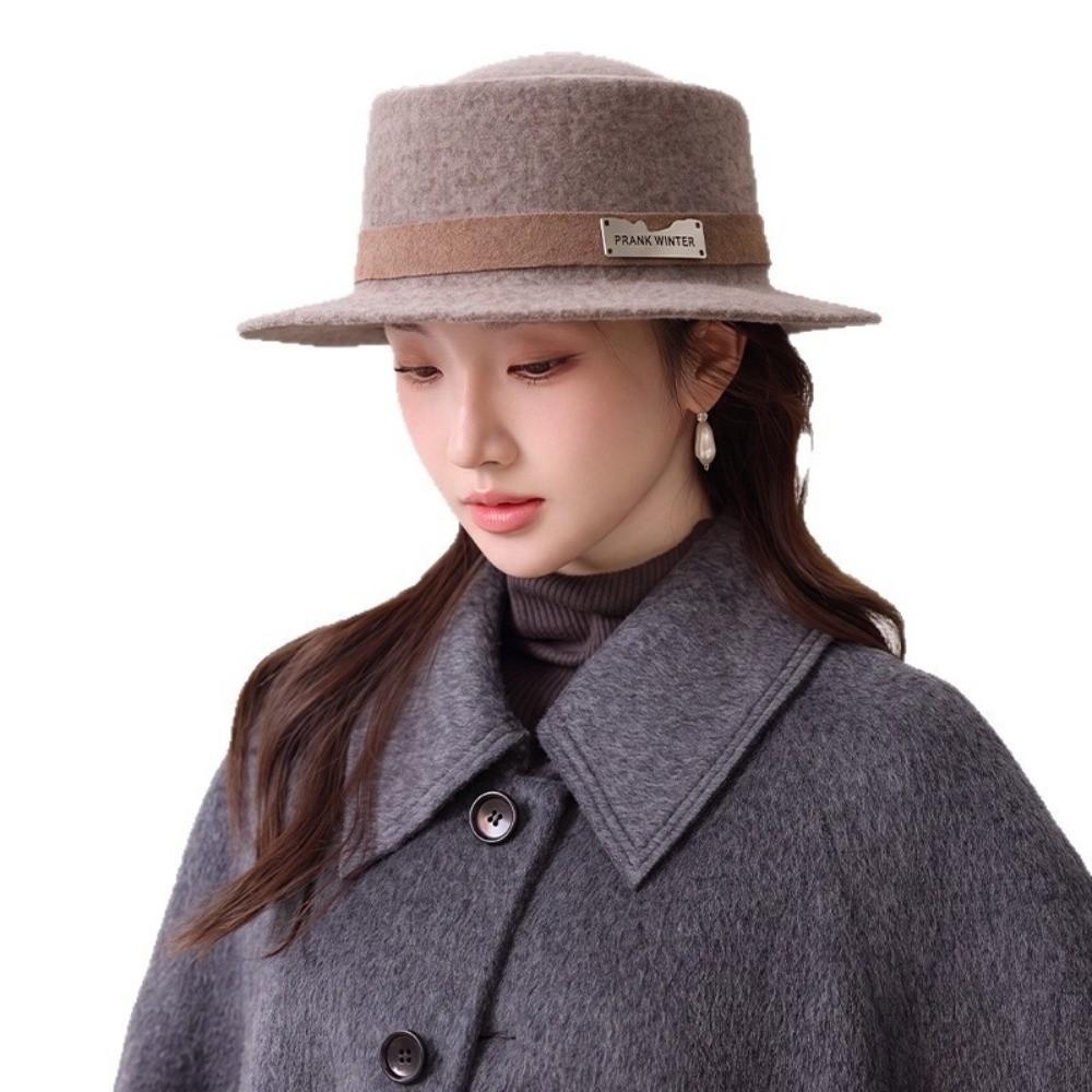 Structured Crown Flat-Top Fedora Hat Wool Felt Retro Lady Hat  Autumn Winter Daily Wear