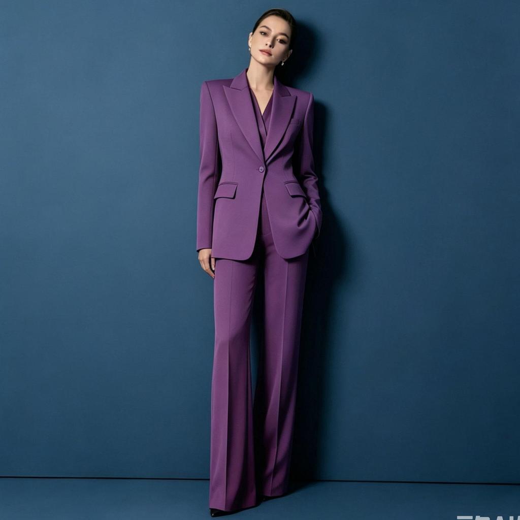 Damen-Blazer und Weitbeinige Hosen Anzug Set Schlanke Passform Ein-Knopf-Jacke mit Spitzem Revers Elegante Formelle Outfits für Büroparty
