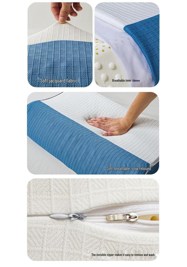 Thai Natural Latex Neck Support Pillow with Removable Washable Cover - Home & Gift Use