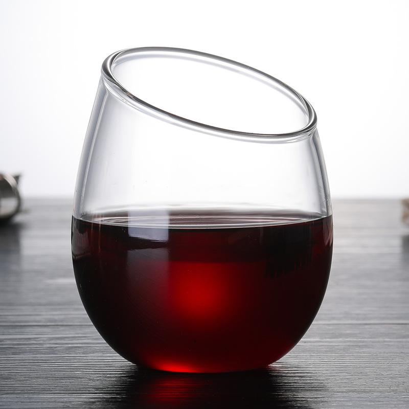 High borosilicate oblique glass, fashionable shape, juice cup, large capacity creative red wine glass, high temperature resistant glass