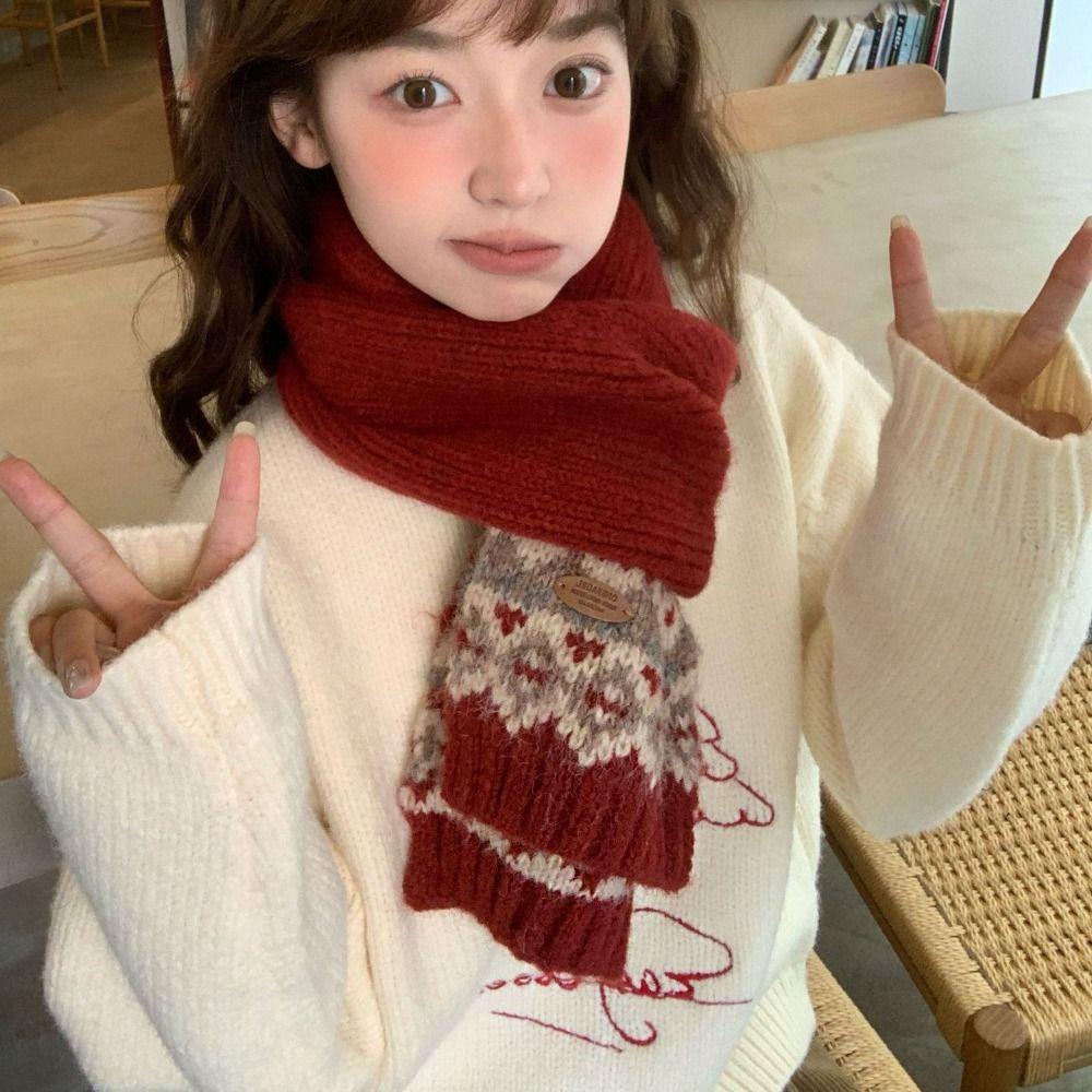 Plush Winter Cashmere Scarves Thicken Fair Isle Style Shawl Jacquard Knitted Scarf Autumn Winter