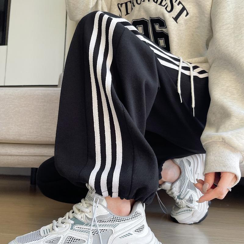 Narrow striped sweatpants women's new high-waisted and thin small leggings sweatpants loose wide-leg pants