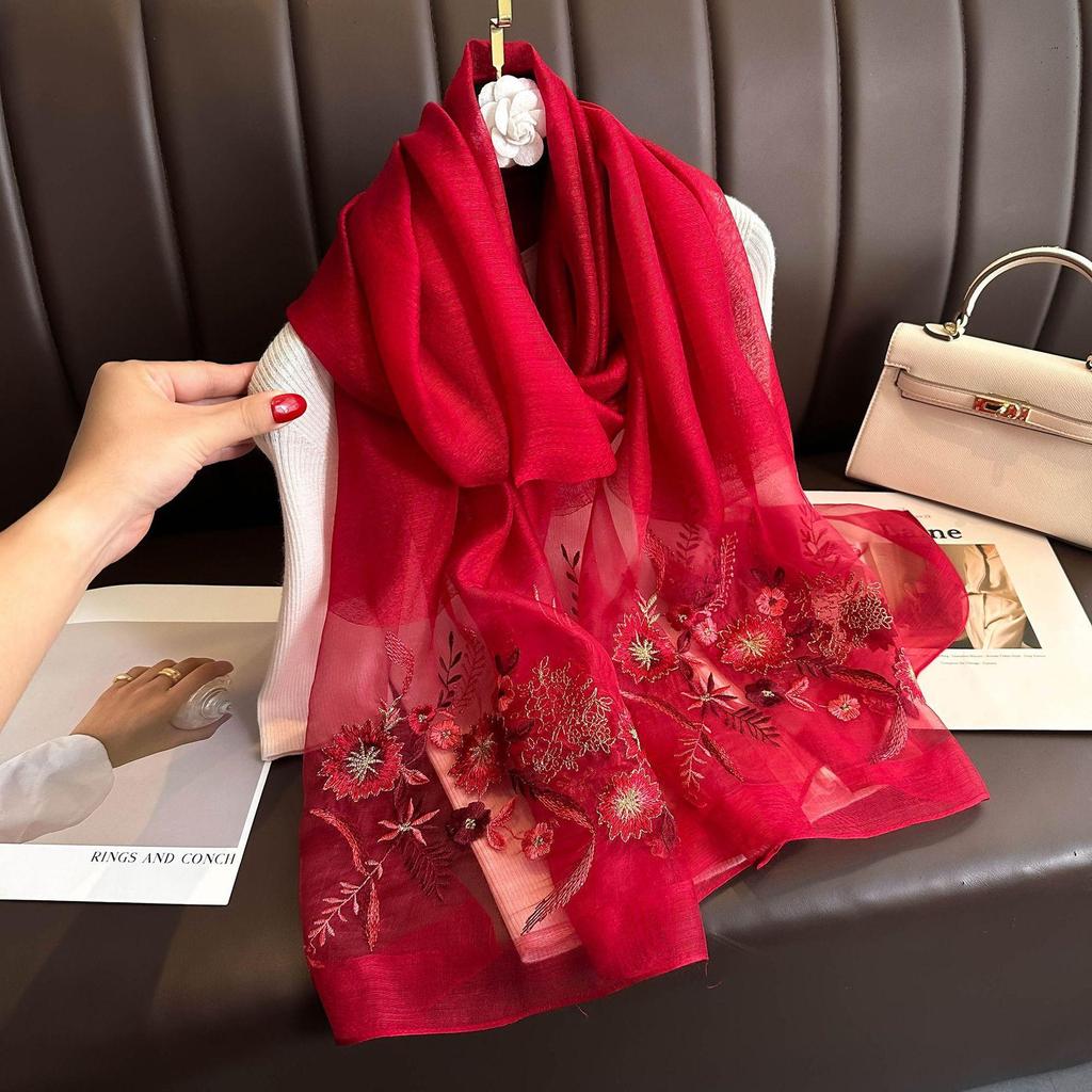 Luxury Brand Silk Wool Scarf Neckerchief Shawl Wraps Hijab Bandana Women Beach Female Foulard Flower Kerchief Elegant Scarves