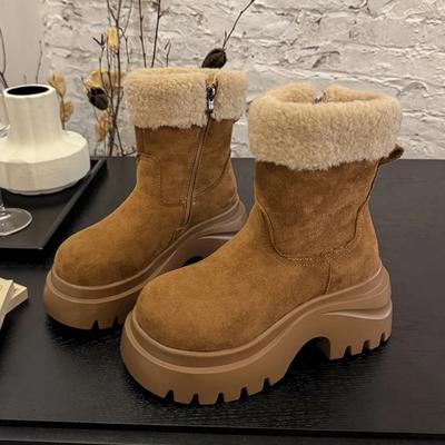Fur Women's Snow Boots Flats Platform Suede Shoes for Woman Fashion Sport Ankle Boots  New Plush Cotton Shoes Mujer Botas