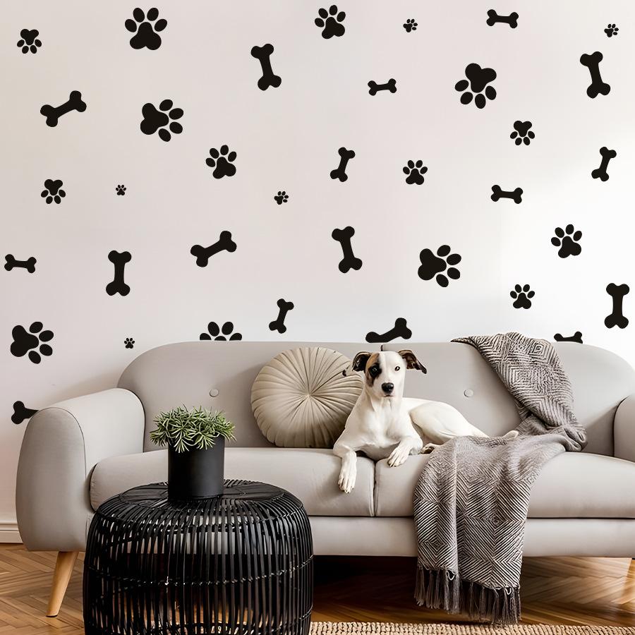 Cute Cartoon Dog Paw Print Bone Wall Sticker INS Style Self‑Adhesive for Kids Room Pet Shop Decor
