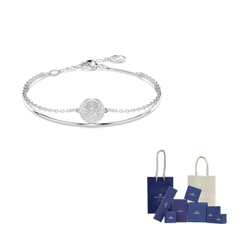 Swarovski Rhodium Plated, Faux Crystal Bangles Womens Silver F-Branded gift bag серебряный