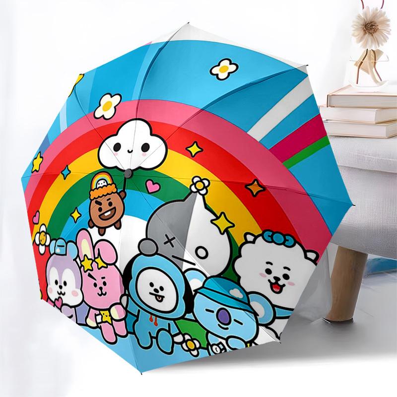 1pc BT21 Characters Outdoor Umbrella - Automatic Opening/Closing, Portable 3-Fold Design, 8-Rib Iron Frame - Perfect Gift for Fans, Travelers, Da