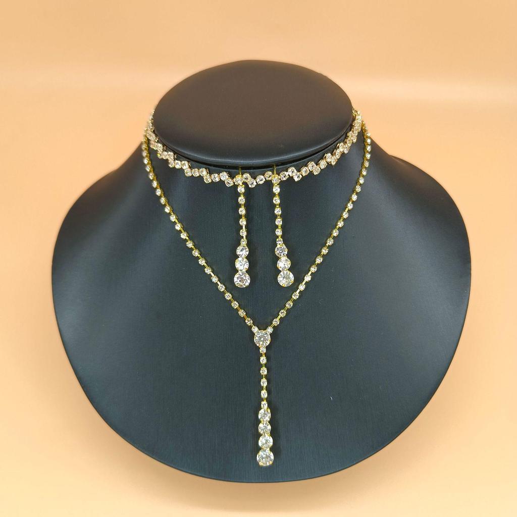 Elegant Rhinestone Set: Necklace, Earrings & Bracelet with Claw Chain Design - Multiple Styles