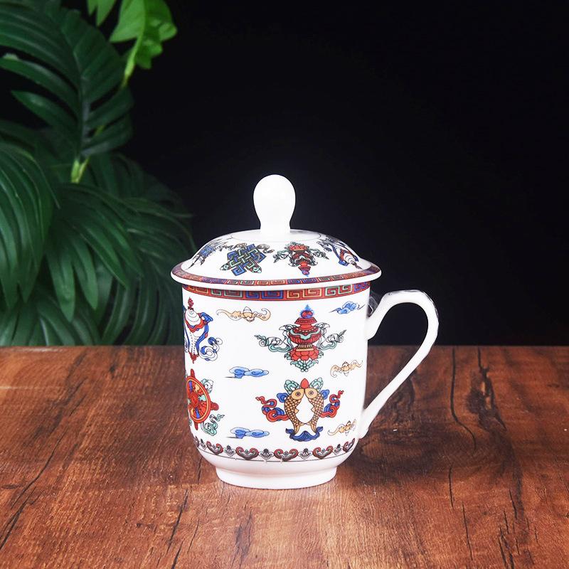 Tibetische Retro-Tasse Keramiktasse mit Deckel Bone China Tasse Bürotasse Besprechungstasse Wasserbecher Teetasse Becher Kommerzielle Tasse