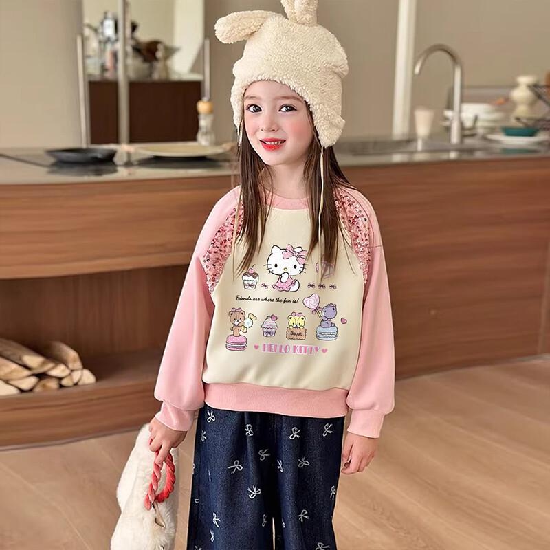 Hello Kitty Girls' Velvet Sequin Pullover Sweatshirt
