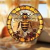 Bee and Flower Stained Glass Catcher, 8x8 inches,Christmas Holiday Themed Window Hanging Decoration, Garden Porch Bedroom Office Art, Decorative Gifts