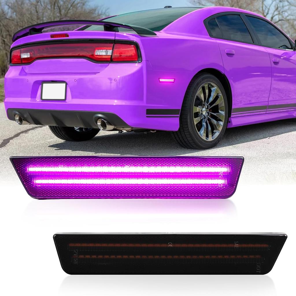 Dynamic Scan White LED Side Marker Lights For 2011-2014 Dodge Charger | 2008-2014 Dodge Challenger, Upgraded Dual Row Sequential Rear Bumper Signal