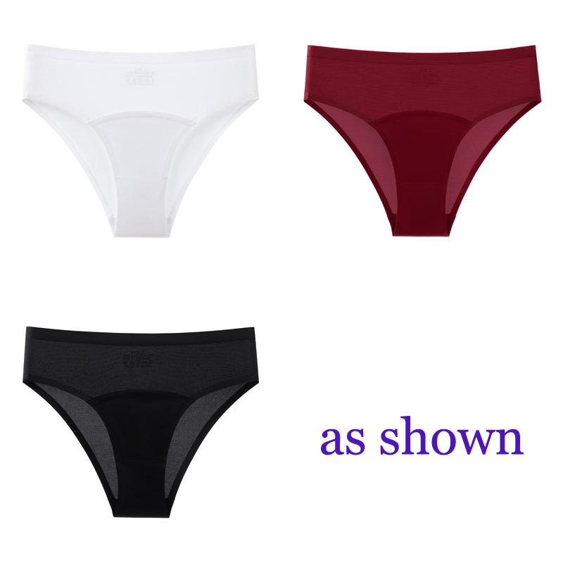 CINOON 3Pcs/Lot Sexy Ice Silk Satin Briefs Mid-Waist Mesh Seamless Underwear Solid Color Patchwork Breathable Panties S
