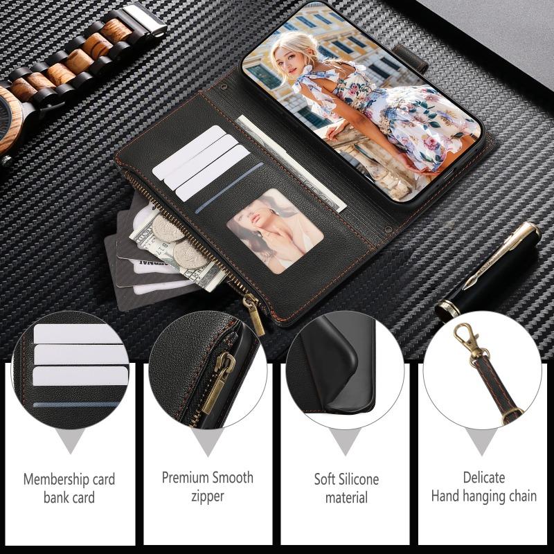 Crossbody Wrist Strap Wallet with Card Holder Phone Case for  14 Redmi Note 13 12 12T 13T Pro Plus 13C Lite Leather Cover