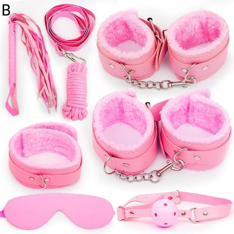 7Pcs/Set For Women Whip Handcuffs Sex Bdsm With 10 Speed Vibrator Exotic Adult Games Rabbit Tail Anal Plug Bondage Set Sex Toys