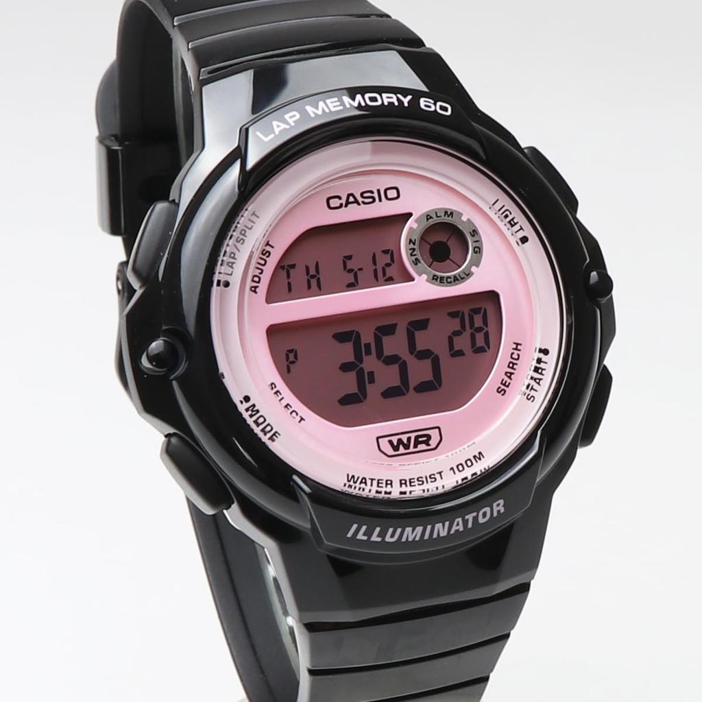 CASIO Sports Gear LWS-1200H Günstige Casio Laufen Joggen Sport 60-Runden-Speicher Wasserdicht Leicht (Schwarz/Rosa)