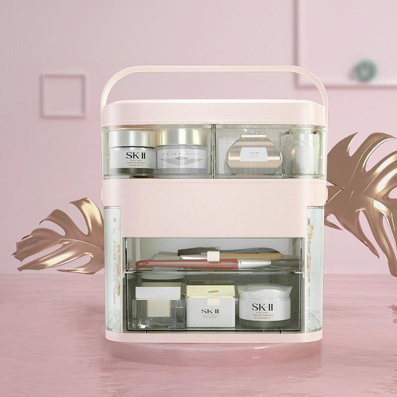 LED Light Dustproof Skincare Organizer with Mirror and Jewelry Storage Standard Version (No Mirror, No Light)