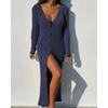 Plus Size Women's Casual Knit Threaded Button Long Sleeve Cardigan Dresses