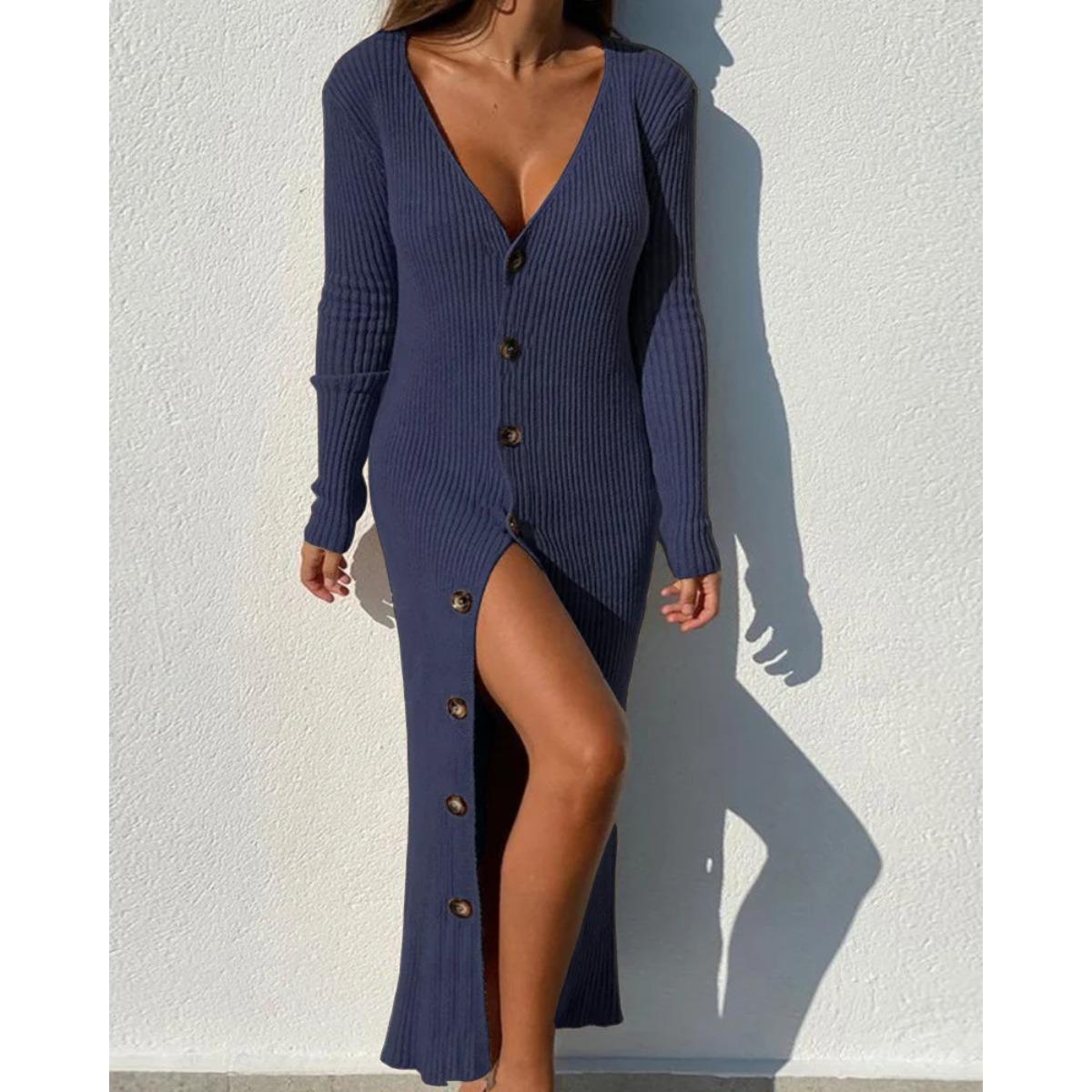 

Plus Size Women s Casual Knit Threaded Button Long Sleeve Cardigan Dresses S