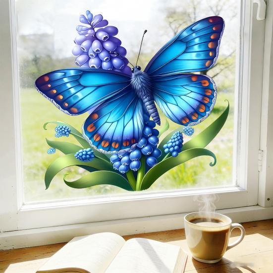 Watercolor Butterfly Pattern Window Sticker, Transparent Electrostatic Adhesion Glass Decal, Waterproof Scratch-Resistant Decorative Film