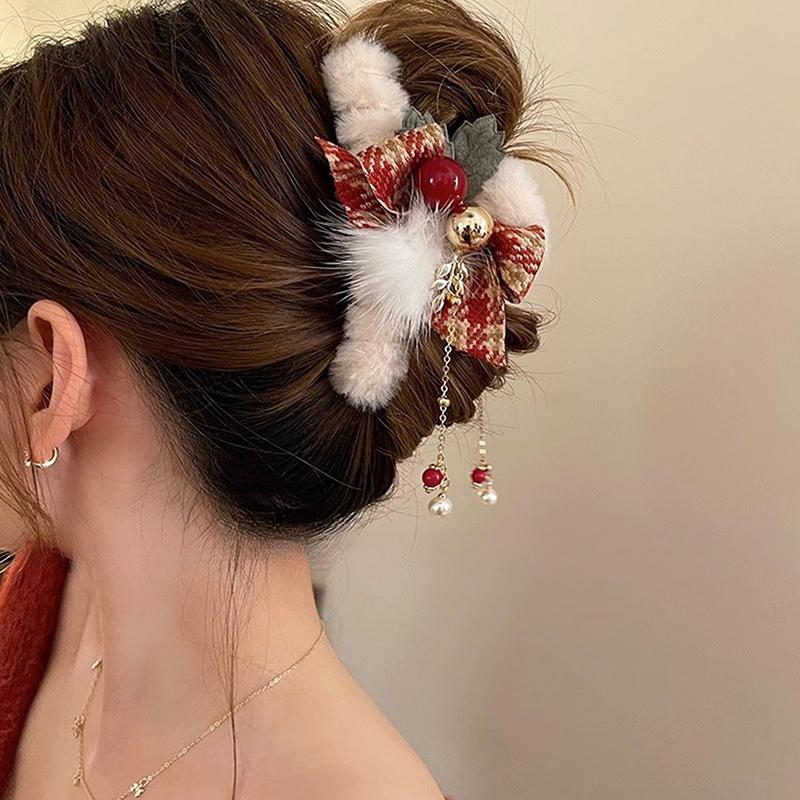 Weihnachten Plüsch Schleife Quaste Haarspangen Damen-Feiertage Weihnachtsgeschenke Erntedankfest Haarschmuck
