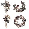 Women Brooch Pin Vintage Flower Pin, Floral Wreath Lapel with Colorful Rhinestones, Jewelry Accessory for Clothing Dress Coat Bags Scarves