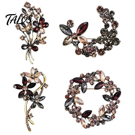 Women Brooch Pin Vintage Flower Pin, Floral Wreath Lapel with Colorful Rhinestones, Jewelry Accessory for Clothing Dress Coat Bags Scarves