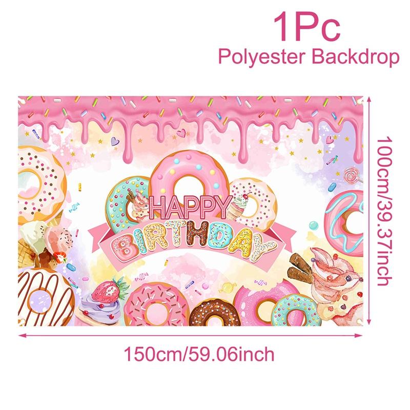 Donut Theme Party Backdrop Banner Happy Birthday Party Decor Photo Booth Background Baby Shower Girl Hanging Flag Backdrop Props