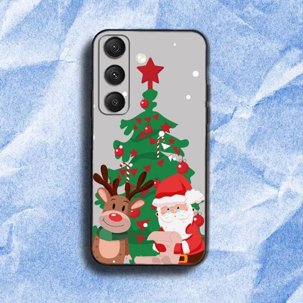 Santa Claus Christmas Tree Phone Case For Samsung S 25,24,23,22,30,21,10,9,Ultra,Plus,Lite,FE,4,5G Black Soft Case