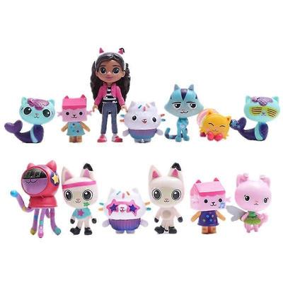 Set di 13 Figure Casa delle Bambole di Gabby – Gatto Sorridente, Mercat – Giocattolo Cartoon per Bambini Regalo di Compleanno