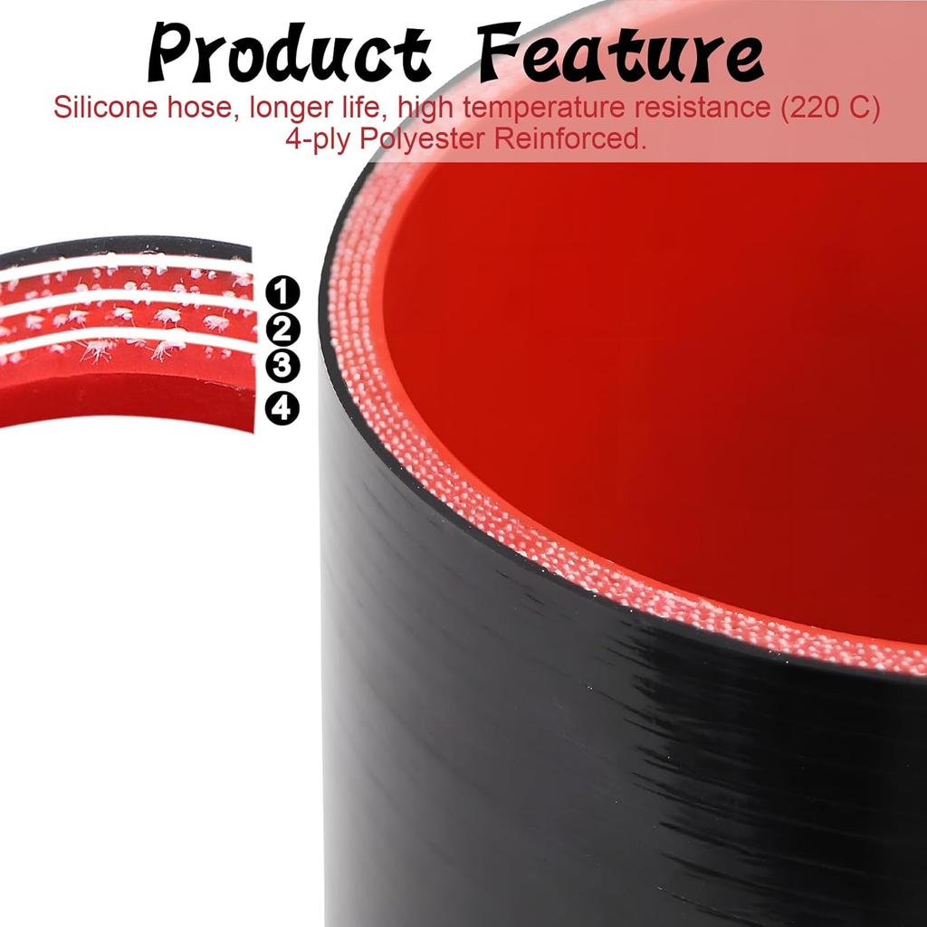 ID 4 Inch(102Mm) High Temperature 4-Ply Reinforced Straight Silicone Hose Performance Coupler With 2Pcs T-Bolt Clamps Suitable High Level Turbo Pipe