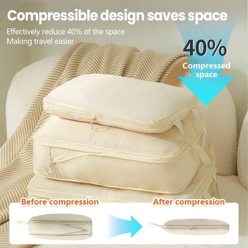 Set de 4 bucăți Geantă de depozitare de călătorie Geanta de depozitare pentru bagaje cu compresie Cub de ambalare cub de ambalare Cuburi de ambalare