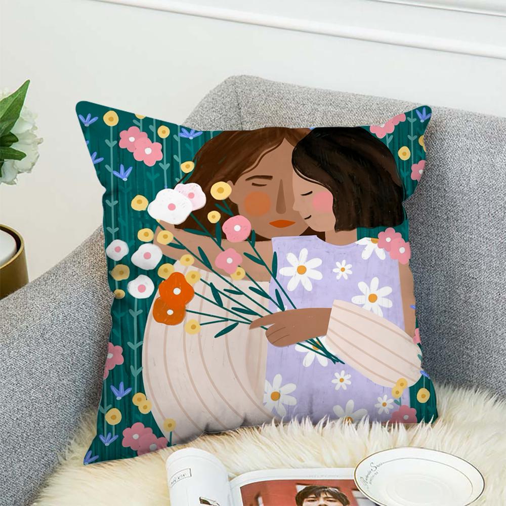 Love Mother Kids Flower Art Pillow Case For Car Sofa Decorative Home Double-sided Print Plush Square Throw Pillow Cushion Cover