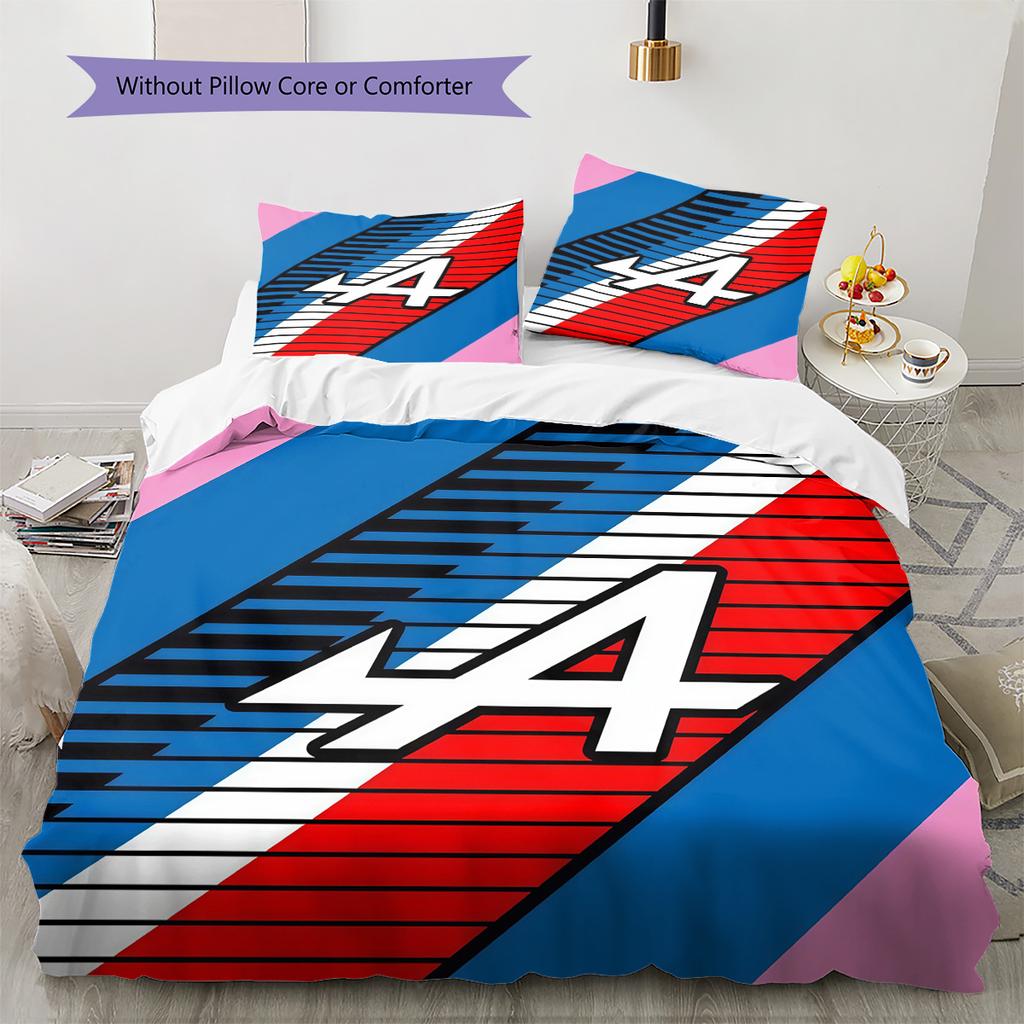 Alpine F1 Team Muster Bettwäsche Steppbett Set Heimdekoration Geschenk (1 Bettbezug + 2 Kissenbezüge (ohne Füllung))