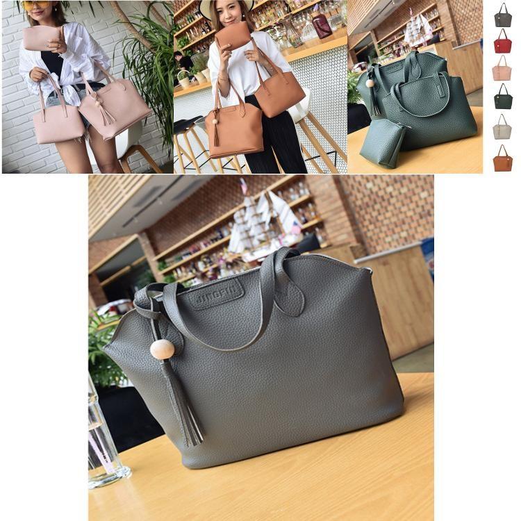 Ladies Pu Leather Purse Set With Shoulder Strap And Cosmetic Bag For Daily Use