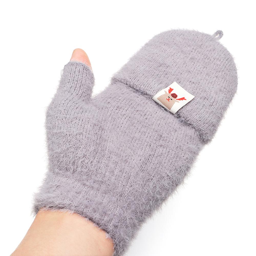 Cute Plush Cold Proof Fawn Flip Cover Winter Gloves Half-finger