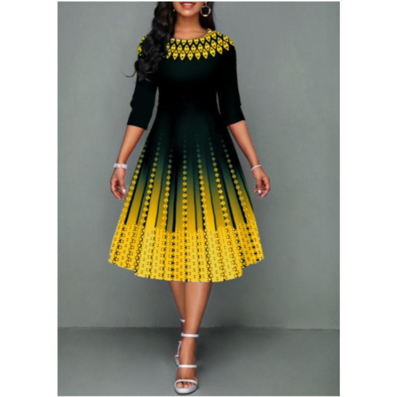 

Новое женское платье с позиционирующей печатью, элегантное, со средним рукавом, подчеркивающее талию S золотой