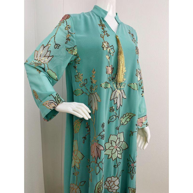 

Волшебная Королева Ближнего Востока Индонезийское Платье Пайетки Вышивка Женская Мода Кисточка Дубайское Платье Платье Платье Light green S