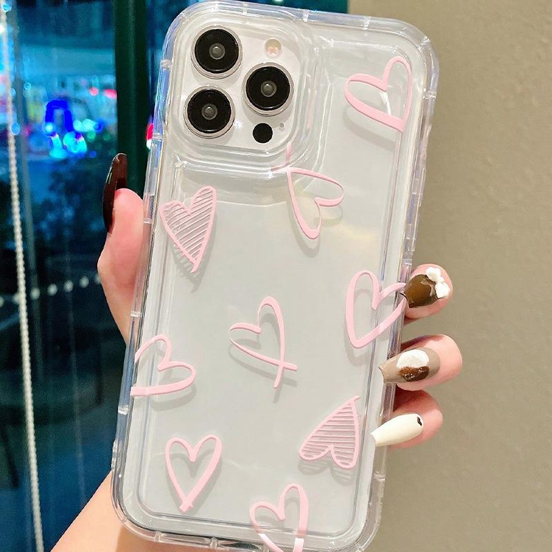 Light Pink Heart Airbag Case for iPhone 11/12/13/14/15/16 & iPhone X
