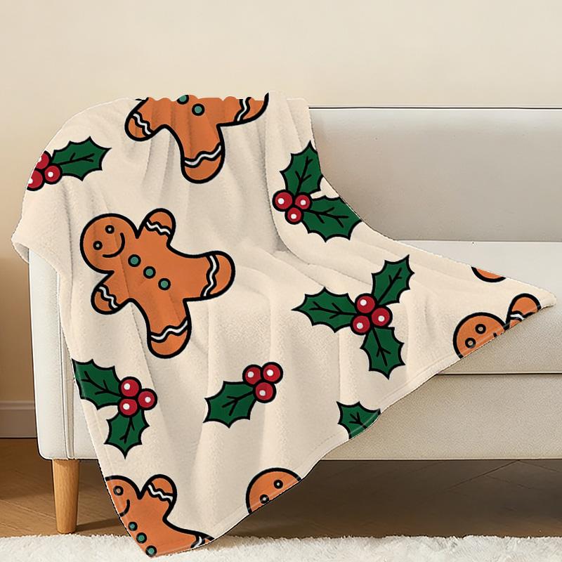 Thick Warm Flannel Blanket - Gingerbread Man Christmas Series, Soft Cozy Single Guest Room Spare Blanket, Home Decor for Festive Christmas Vibes