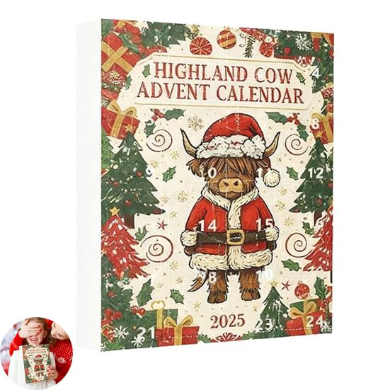 Highland Cow Christmas Advent Calendar 2025 24 Day Countdown Box Acrylic Hanging Decor