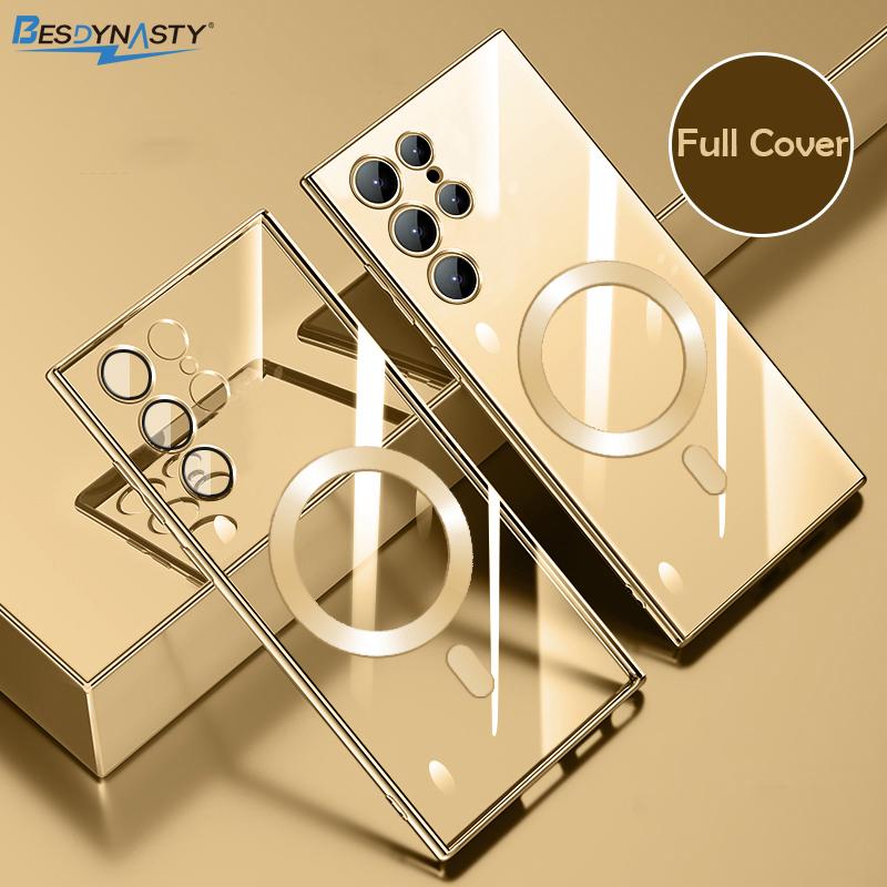 Plated Soft Silicon Clear Phone Case For Magsafe Samsung S26 Edge S25 S24 S23 S22 Plus Ultra Magnetic Protective Cover